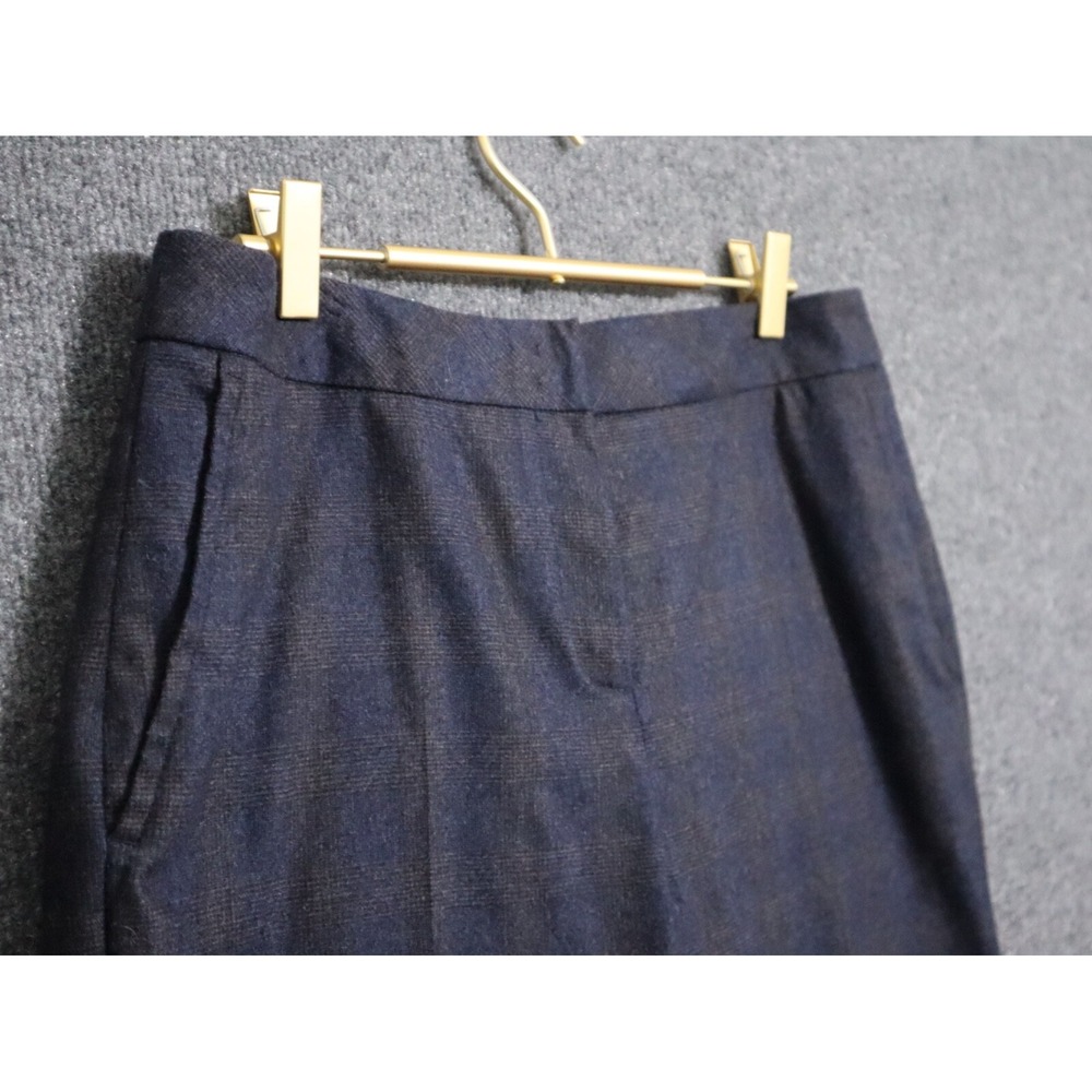 Akris Punto Pants Women 10 Blue Plaid Wool Cashmere High Rise Straight Leg 30.5" - Picture 2 of 6